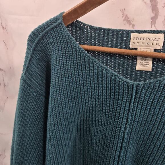 Vintage Sweater Womens Large 90s Green Crop Cotton Ramie Forest Dark - Picture 2 of 10